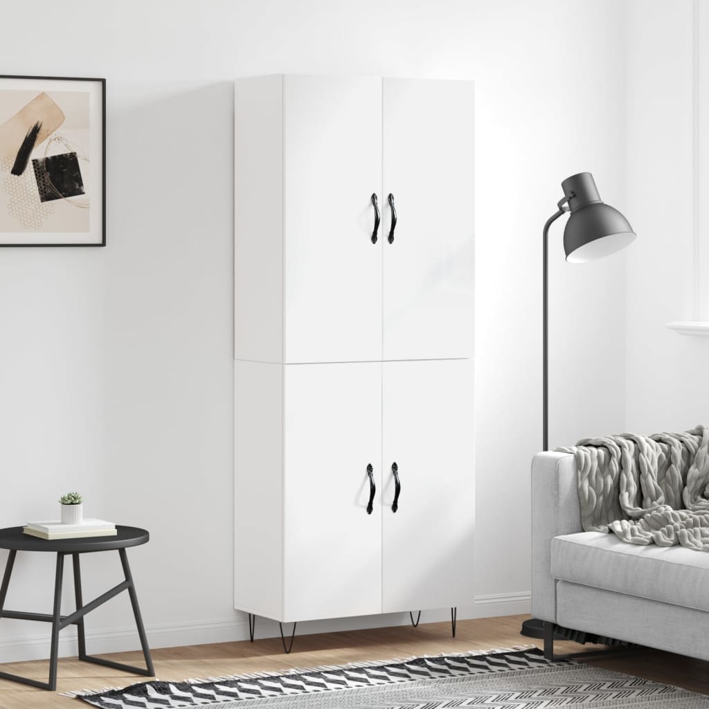 Credenza Bianco Lucido 69,5x34x180 cm in Legno Multistrato - homemem39