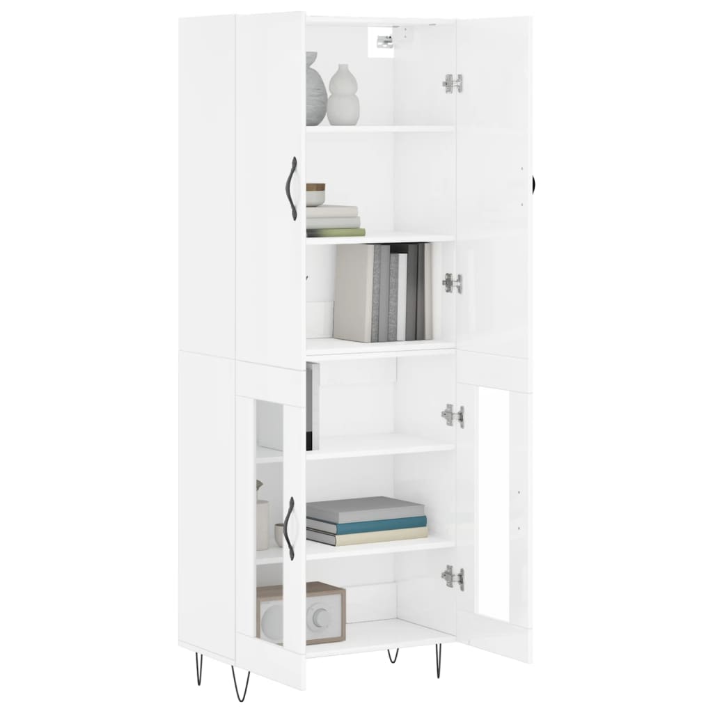 Credenza Bianco Lucido 69,5x34x180 cm in Legno Multistrato - homemem39