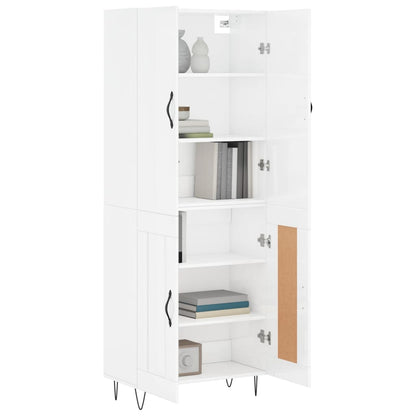 Credenza Bianco Lucido 69,5x34x180 cm in Legno Multistrato - homemem39