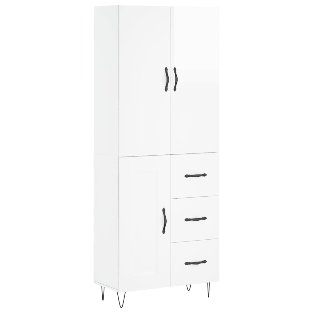 Credenza Bianco Lucido 69,5x34x180 cm in Legno Multistrato - homemem39