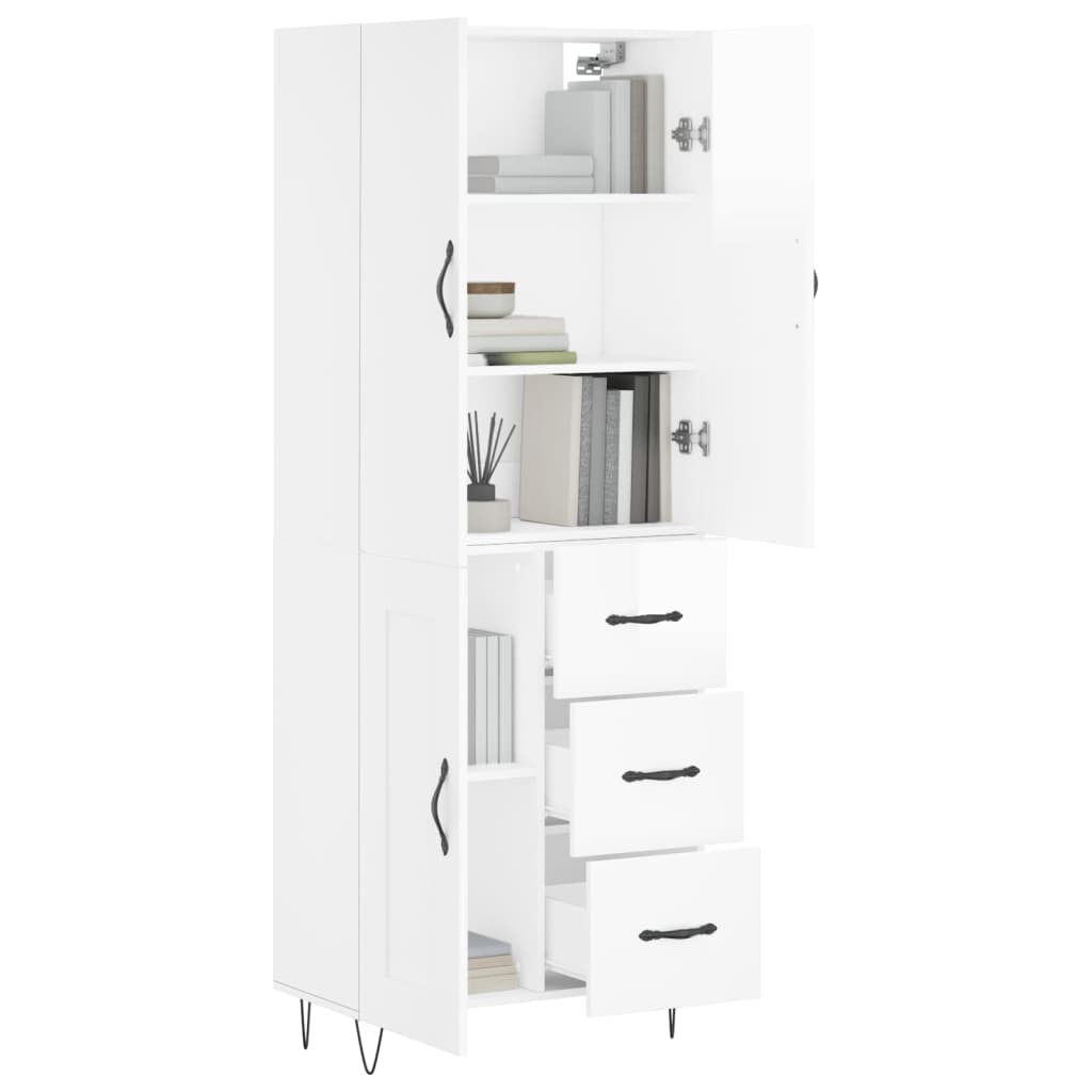 Credenza Bianco Lucido 69,5x34x180 cm in Legno Multistrato - homemem39