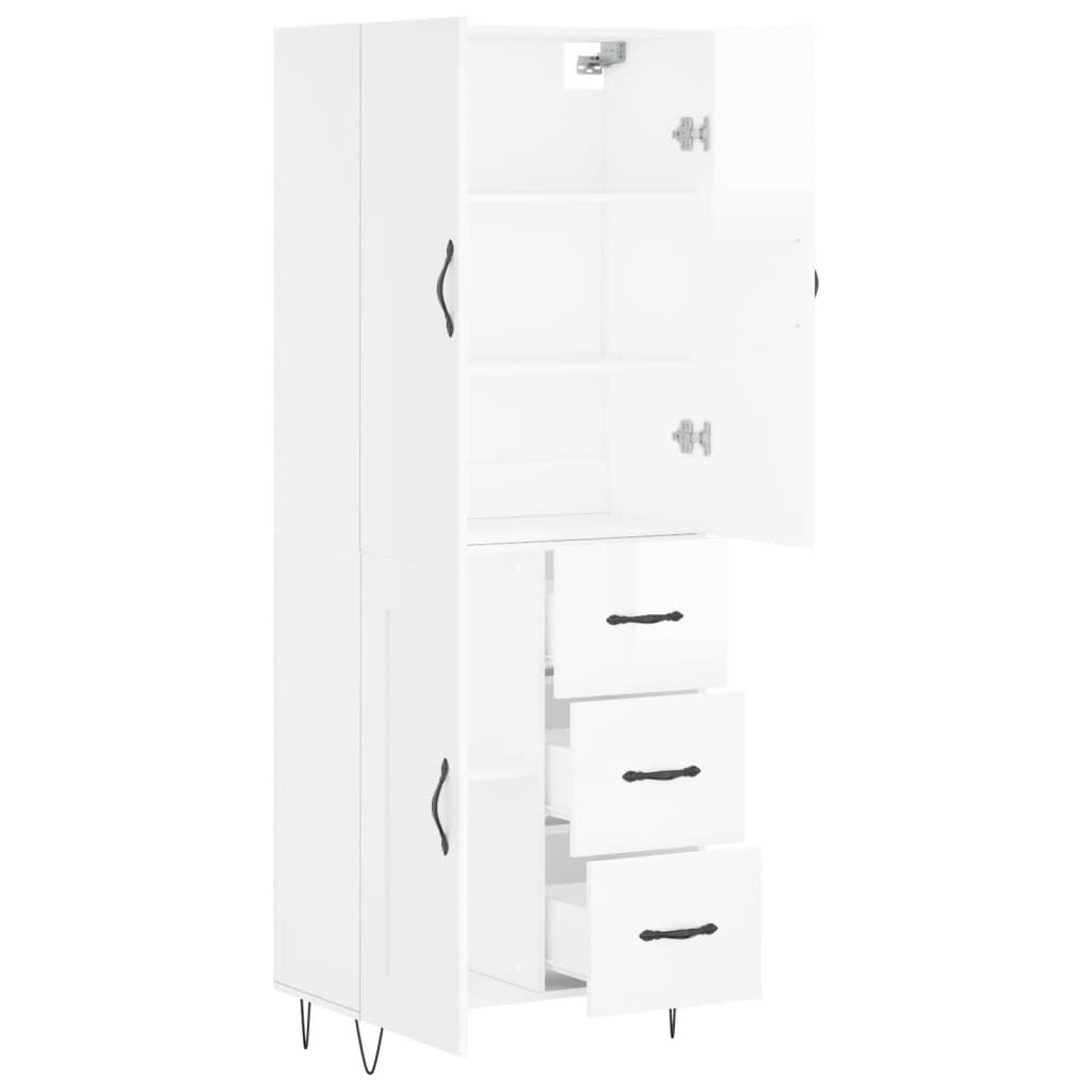 Credenza Bianco Lucido 69,5x34x180 cm in Legno Multistrato - homemem39