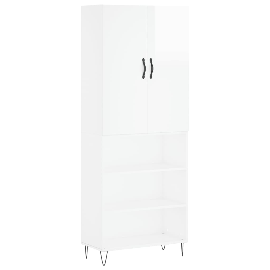 Credenza Bianco Lucido 69,5x34x180 cm in Legno Multistrato - homemem39