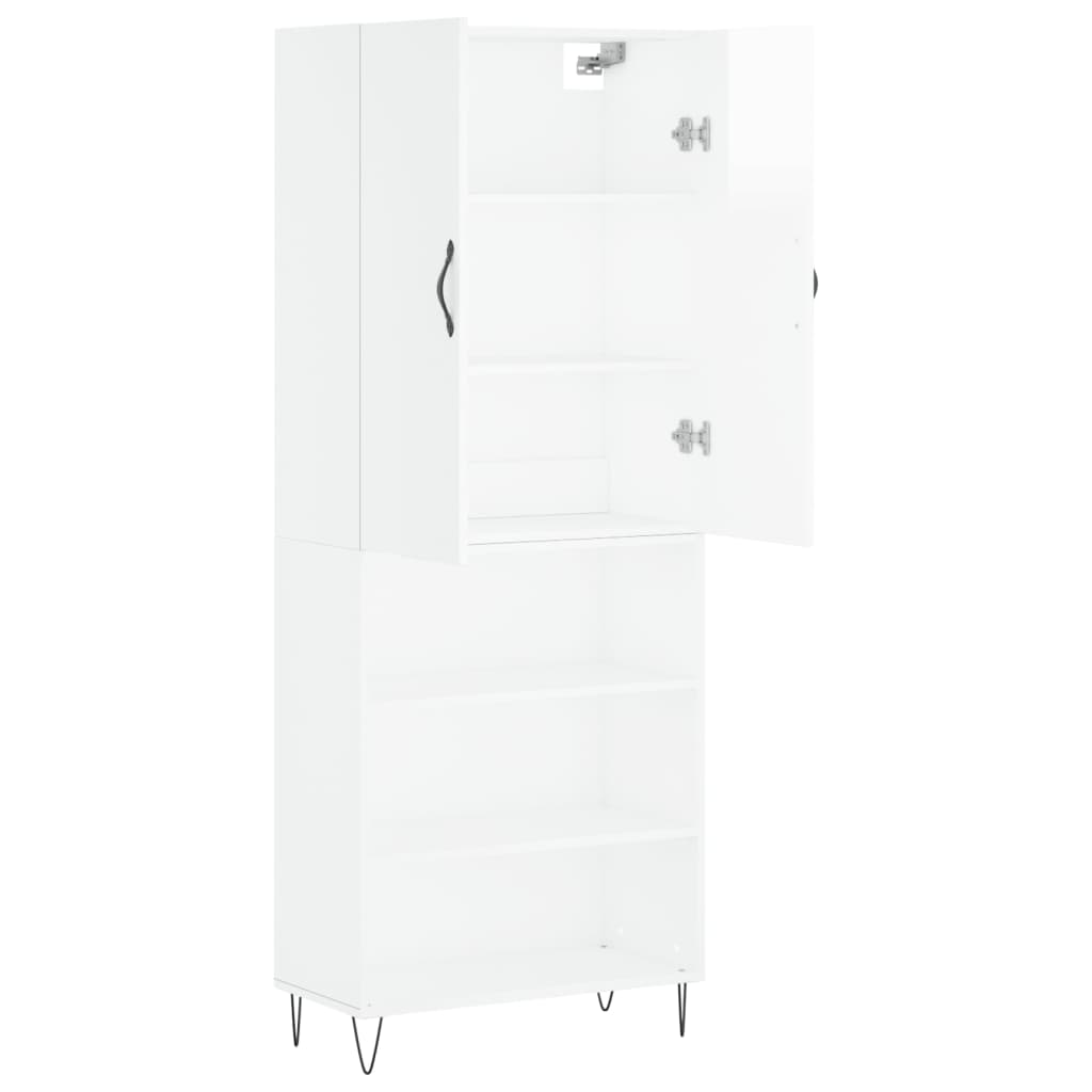 Credenza Bianco Lucido 69,5x34x180 cm in Legno Multistrato - homemem39