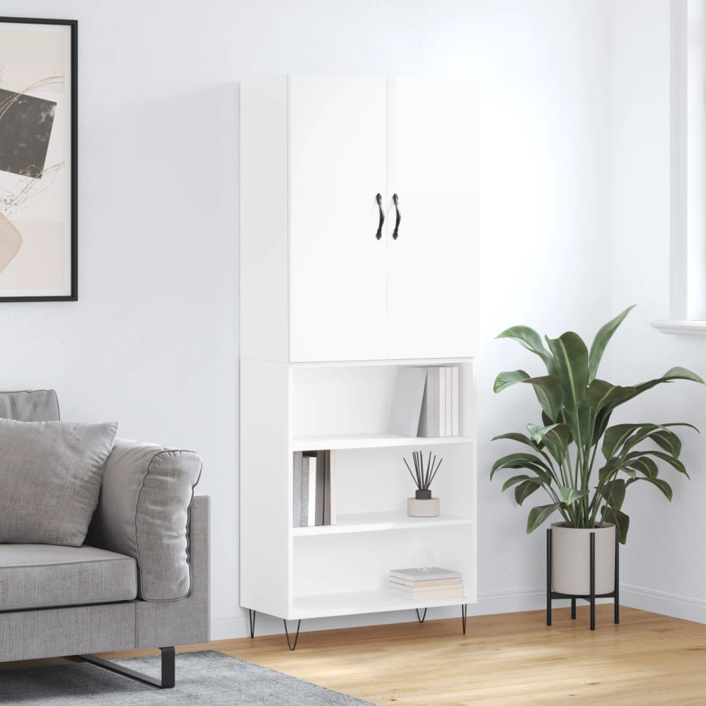 Credenza Bianco Lucido 69,5x34x180 cm in Legno Multistrato - homemem39