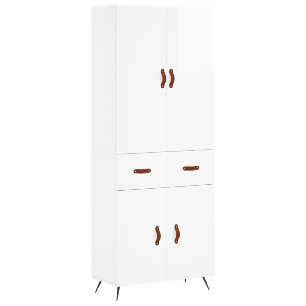 Credenza Bianco Lucido 69,5x34x180 cm in Legno Multistrato - homemem39