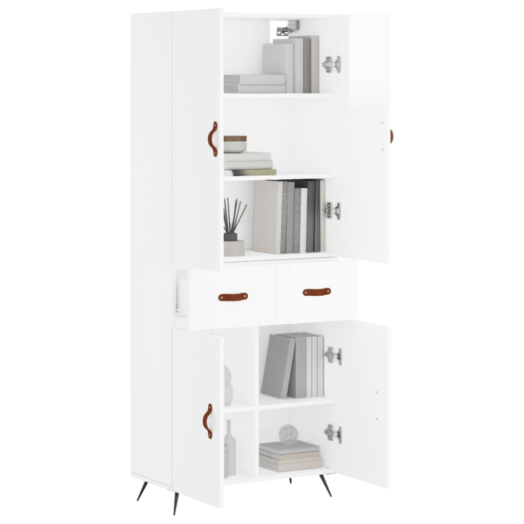 Credenza Bianco Lucido 69,5x34x180 cm in Legno Multistrato - homemem39