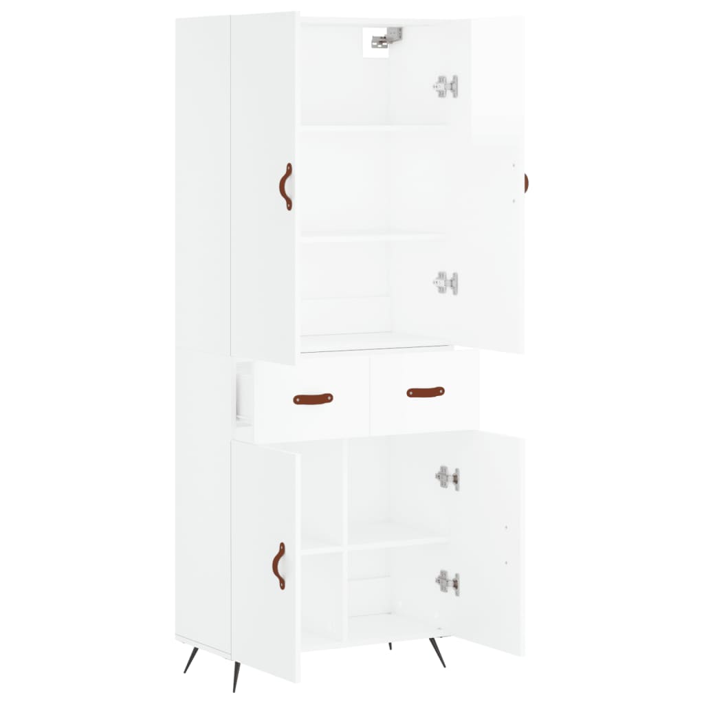 Credenza Bianco Lucido 69,5x34x180 cm in Legno Multistrato - homemem39