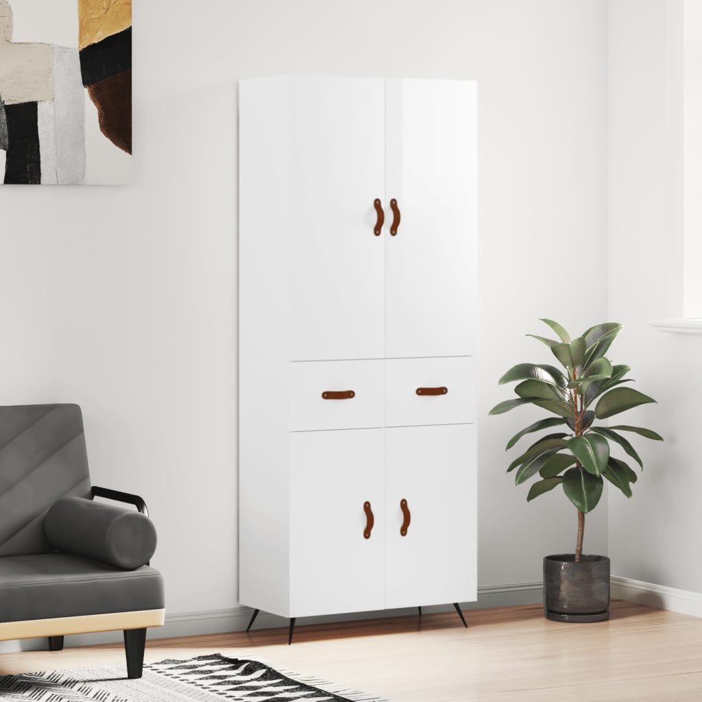 Credenza Bianco Lucido 69,5x34x180 cm in Legno Multistrato - homemem39