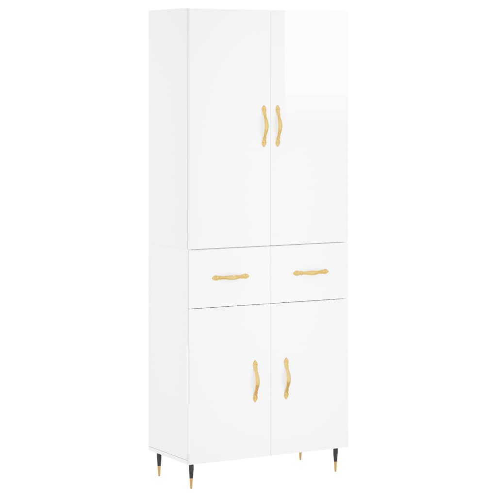 Credenza Bianco Lucido 69,5x34x180 cm in Legno Multistrato - homemem39