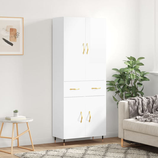 Credenza Bianco Lucido 69,5x34x180 cm in Legno Multistrato - homemem39