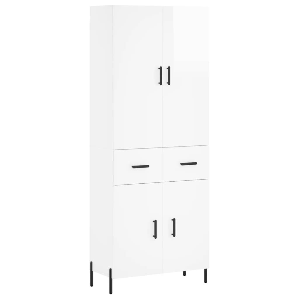 Credenza Bianco Lucido 69,5x34x180 cm in Legno Multistrato - homemem39