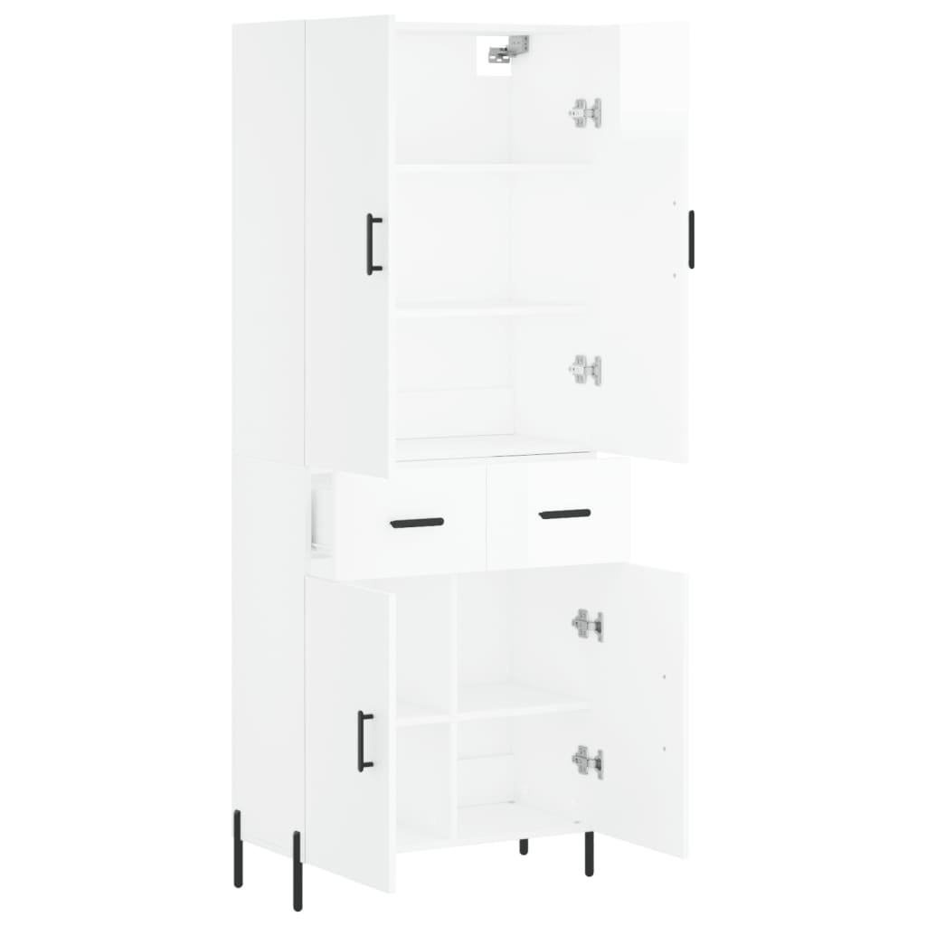 Credenza Bianco Lucido 69,5x34x180 cm in Legno Multistrato - homemem39