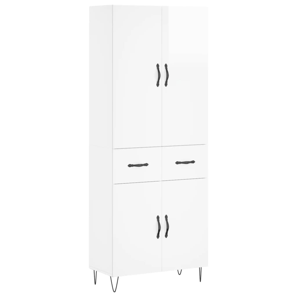 Credenza Bianco Lucido 69,5x34x180 cm in Legno Multistrato - homemem39