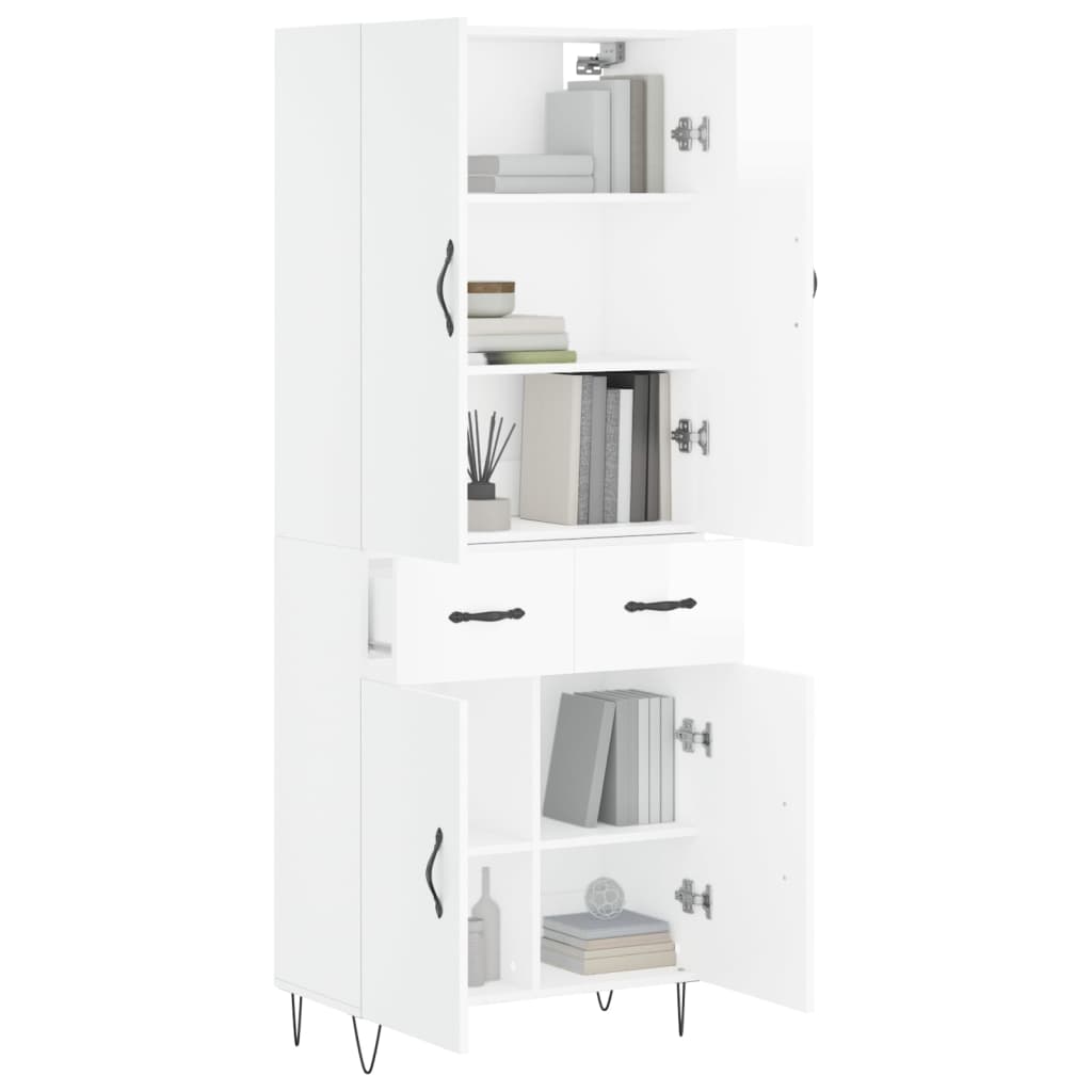 Credenza Bianco Lucido 69,5x34x180 cm in Legno Multistrato - homemem39