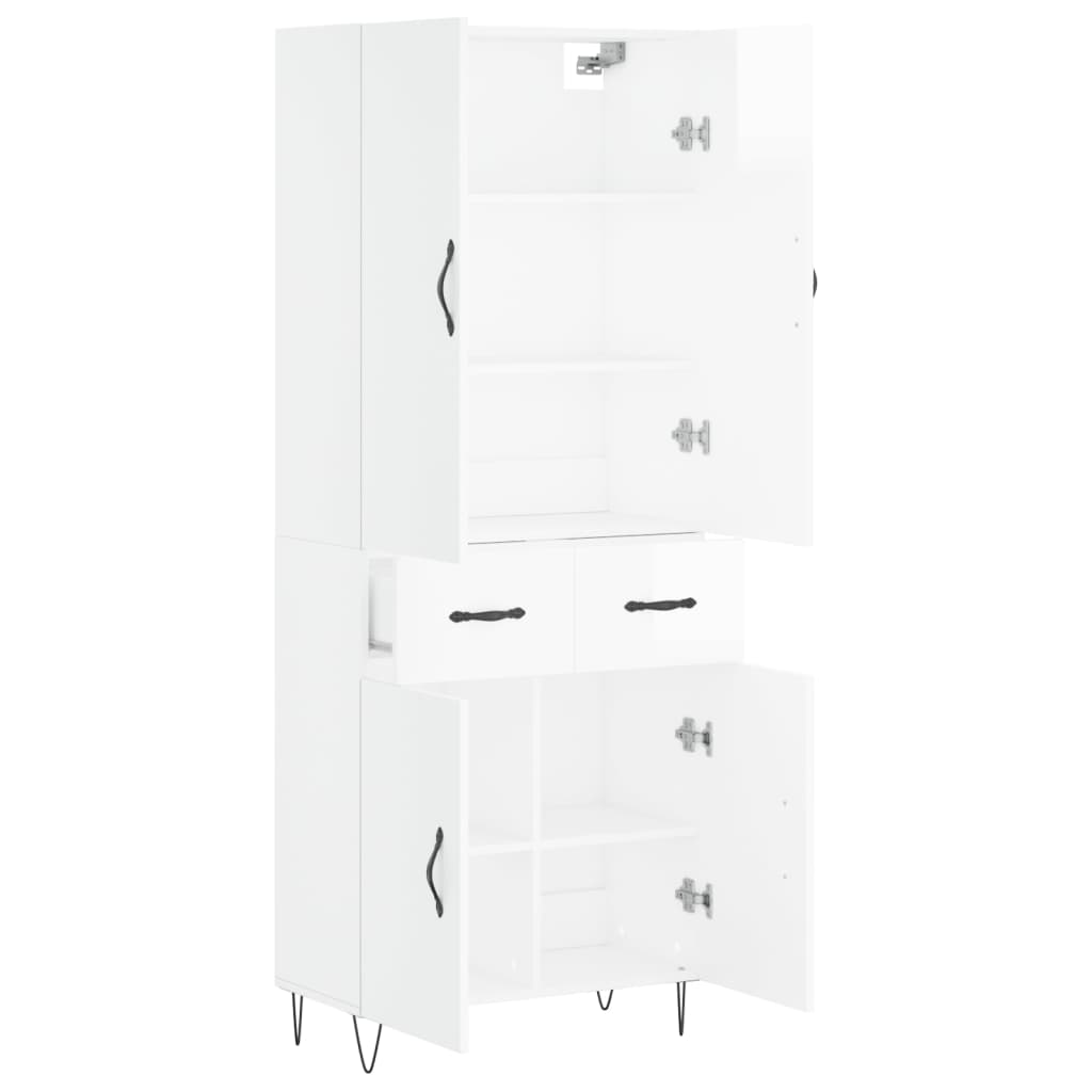 Credenza Bianco Lucido 69,5x34x180 cm in Legno Multistrato - homemem39