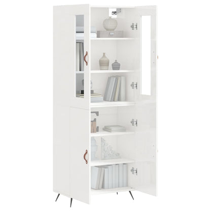 Credenza Bianco Lucido 69,5x34x180 cm in Legno Multistrato - homemem39