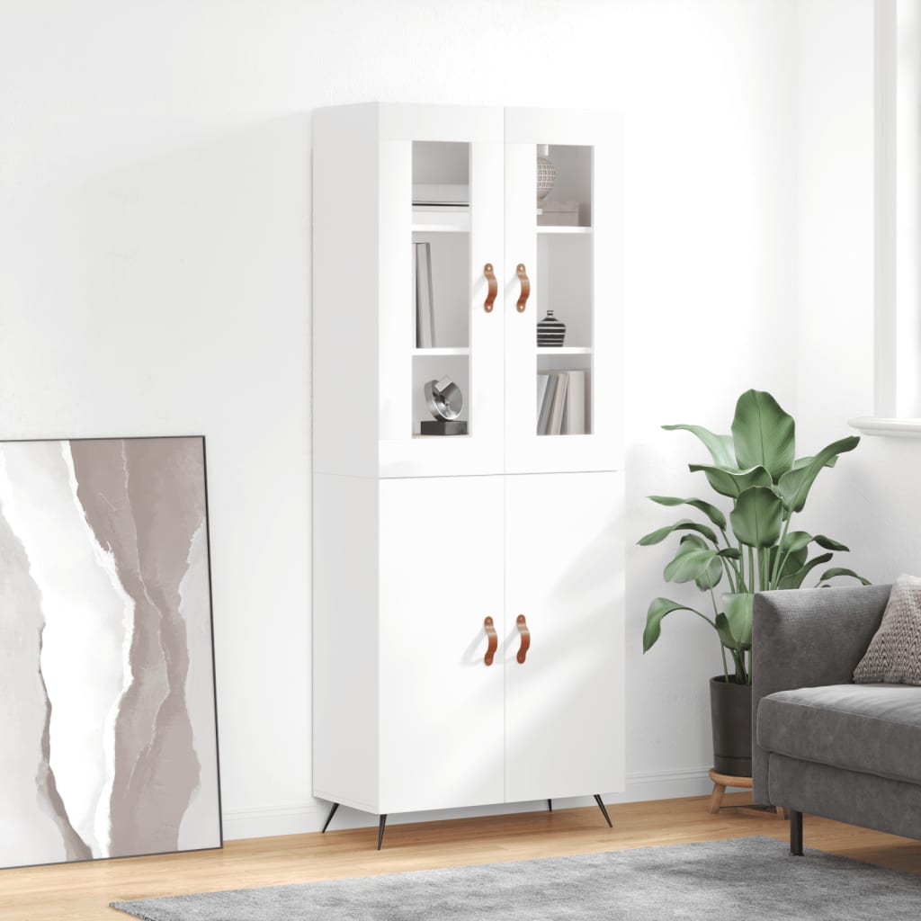 Credenza Bianco Lucido 69,5x34x180 cm in Legno Multistrato - homemem39