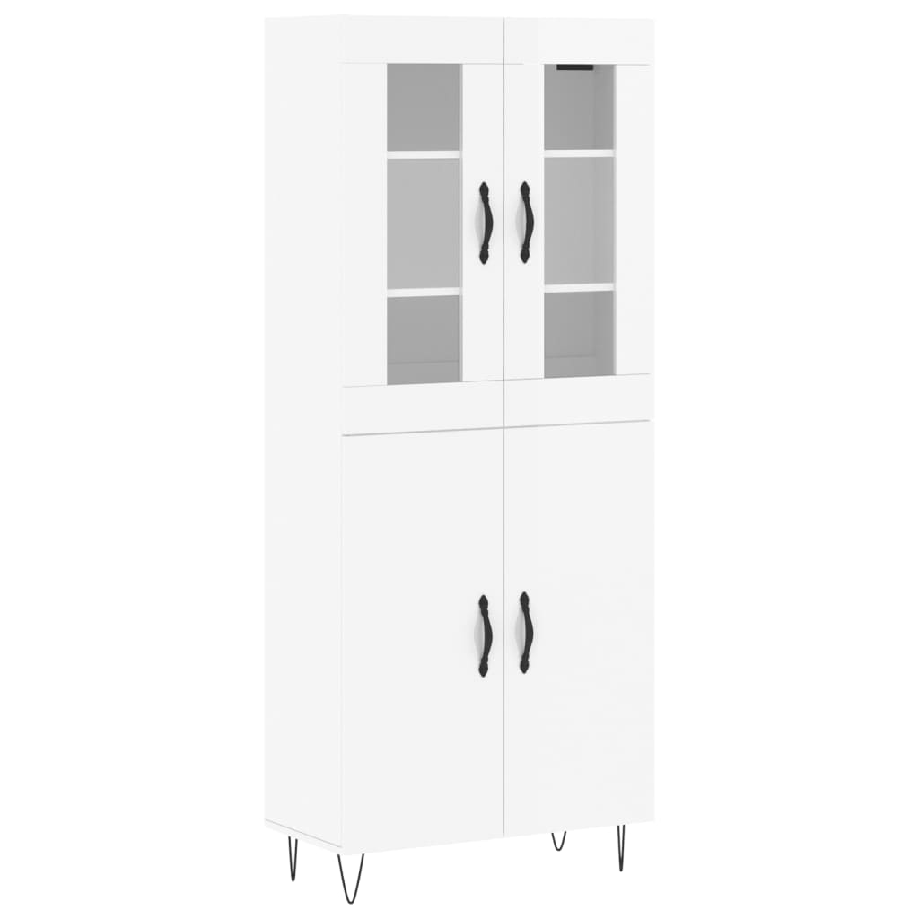 Credenza Bianco Lucido 69,5x34x180 cm in Legno Multistrato - homemem39