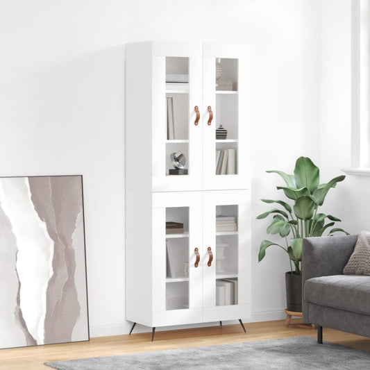 Credenza Bianco Lucido 69,5x34x180 cm in Legno Multistrato - homemem39