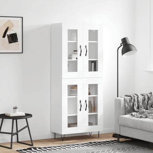 Credenza Bianco Lucido 69,5x34x180 cm in Legno Multistrato - homemem39