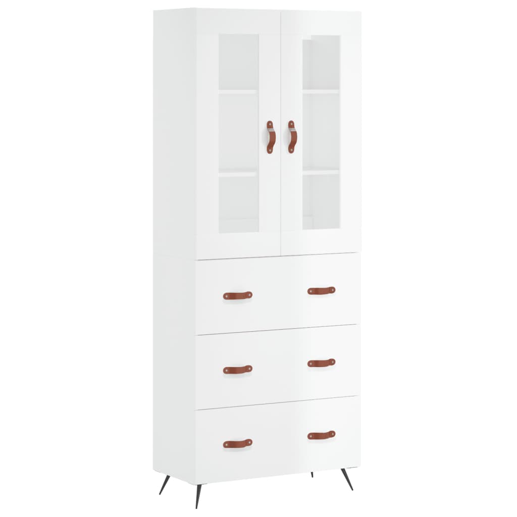 Credenza Bianco Lucido 69,5x34x180 cm in Legno Multistrato - homemem39