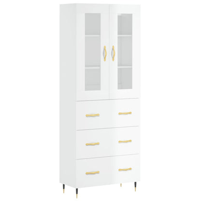 Credenza Bianco Lucido 69,5x34x180 cm in Legno Multistrato - homemem39