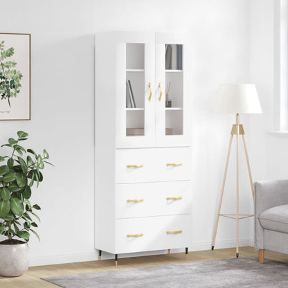 Credenza Bianco Lucido 69,5x34x180 cm in Legno Multistrato - homemem39