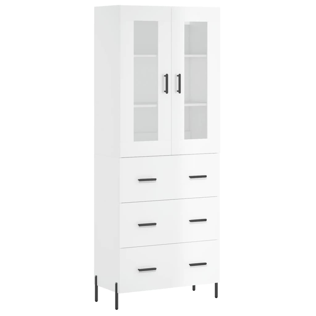 Credenza Bianco Lucido 69,5x34x180 cm in Legno Multistrato - homemem39