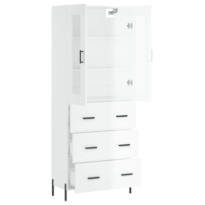 Credenza Bianco Lucido 69,5x34x180 cm in Legno Multistrato - homemem39