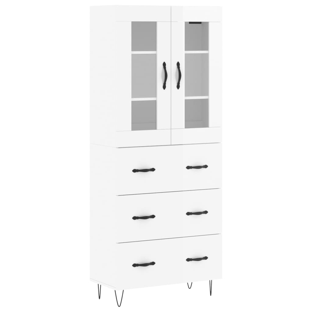 Credenza Bianco Lucido 69,5x34x180 cm in Legno Multistrato - homemem39