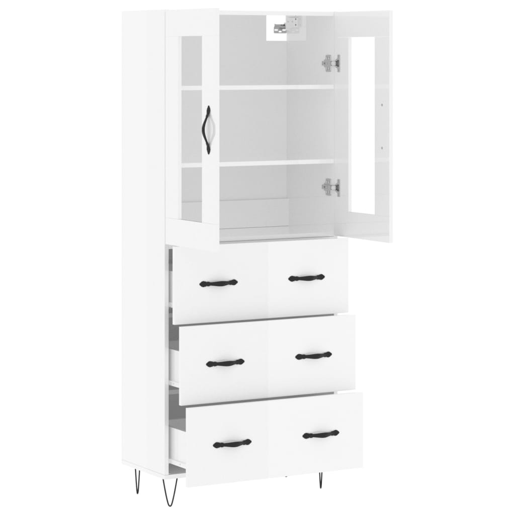 Credenza Bianco Lucido 69,5x34x180 cm in Legno Multistrato - homemem39