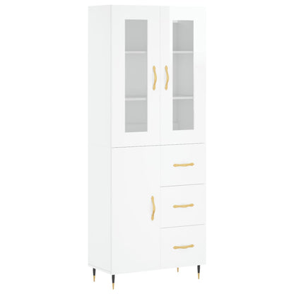 Credenza Bianco Lucido 69,5x34x180 cm in Legno Multistrato - homemem39