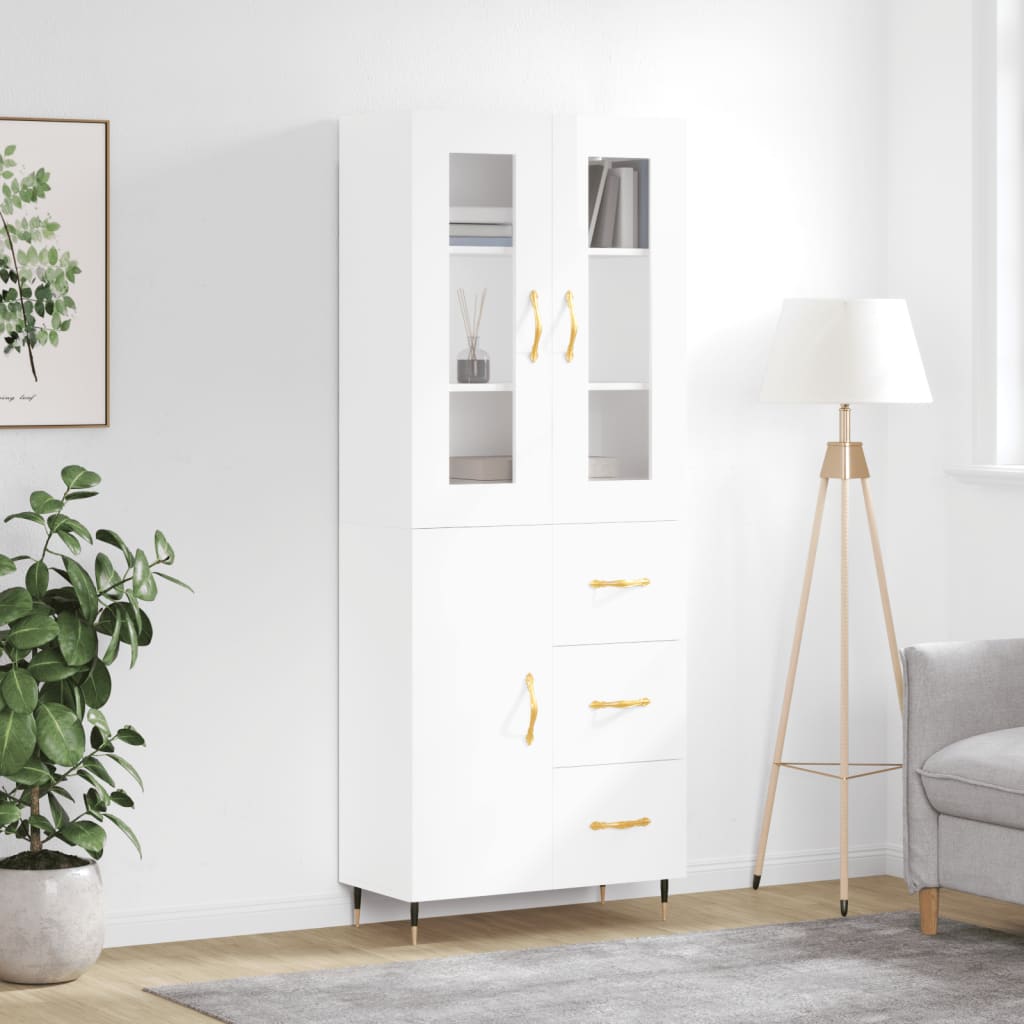 Credenza Bianco Lucido 69,5x34x180 cm in Legno Multistrato - homemem39