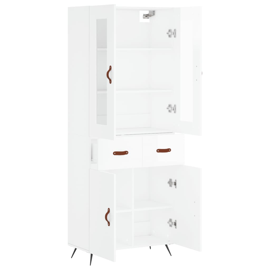 Credenza Bianco Lucido 69,5x34x180 cm in Legno Multistrato - homemem39