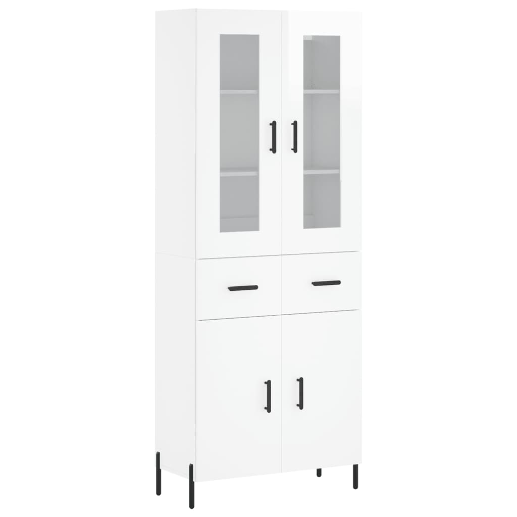 Credenza Bianco Lucido 69,5x34x180 cm in Legno Multistrato - homemem39