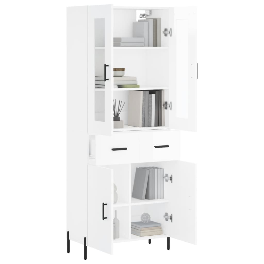 Credenza Bianco Lucido 69,5x34x180 cm in Legno Multistrato - homemem39