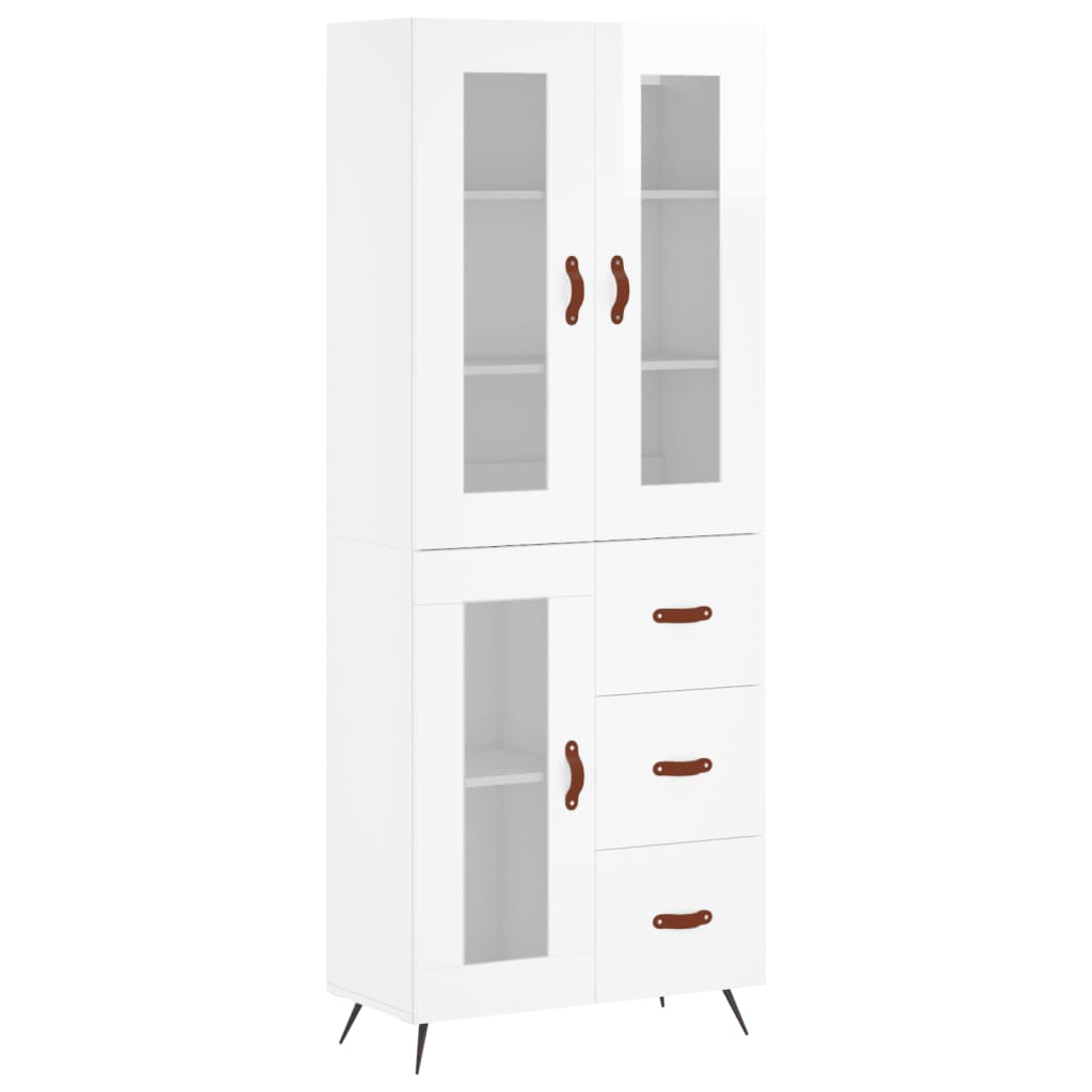 Credenza Bianco Lucido 69,5x34x180 cm in Legno Multistrato - homemem39