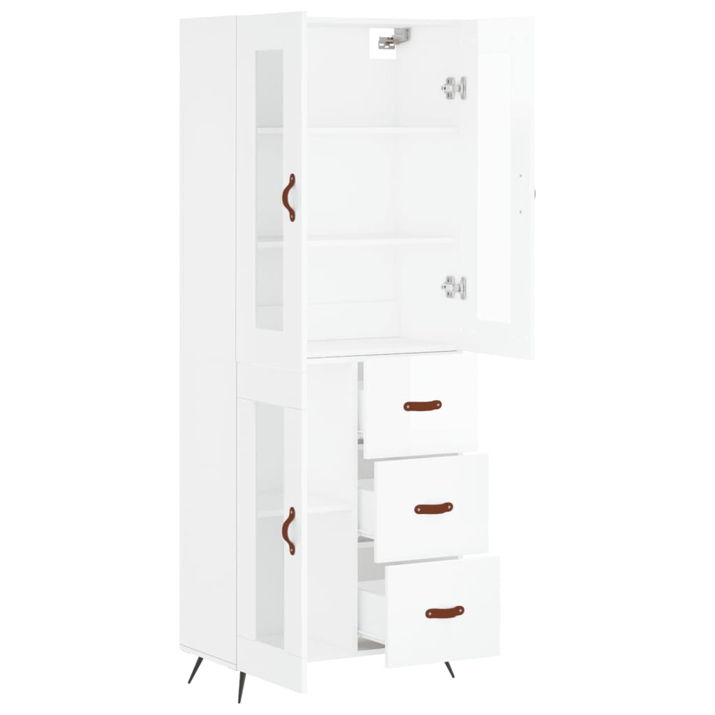 Credenza Bianco Lucido 69,5x34x180 cm in Legno Multistrato - homemem39