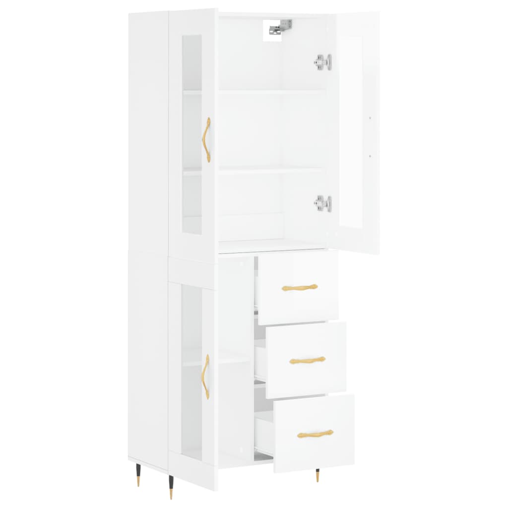 Credenza Bianco Lucido 69,5x34x180 cm in Legno Multistrato - homemem39