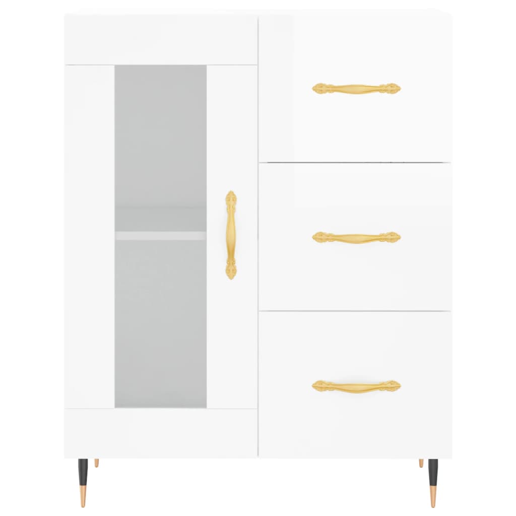 Credenza Bianco Lucido 69,5x34x180 cm in Legno Multistrato - homemem39