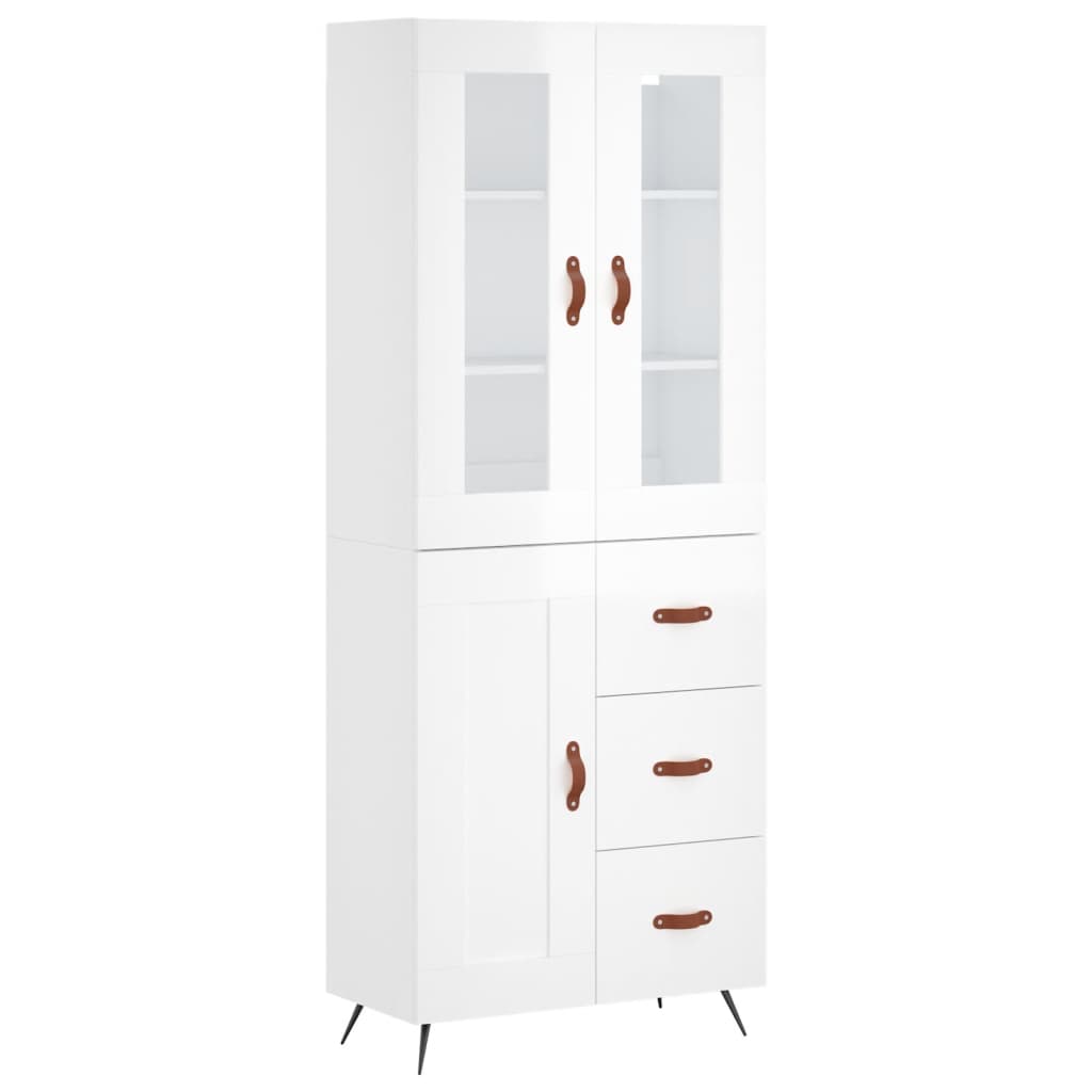 Credenza Bianco Lucido 69,5x34x180 cm in Legno Multistrato - homemem39