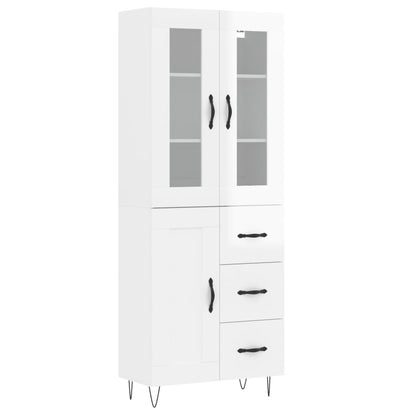 Credenza Bianco Lucido 69,5x34x180 cm in Legno Multistrato - homemem39