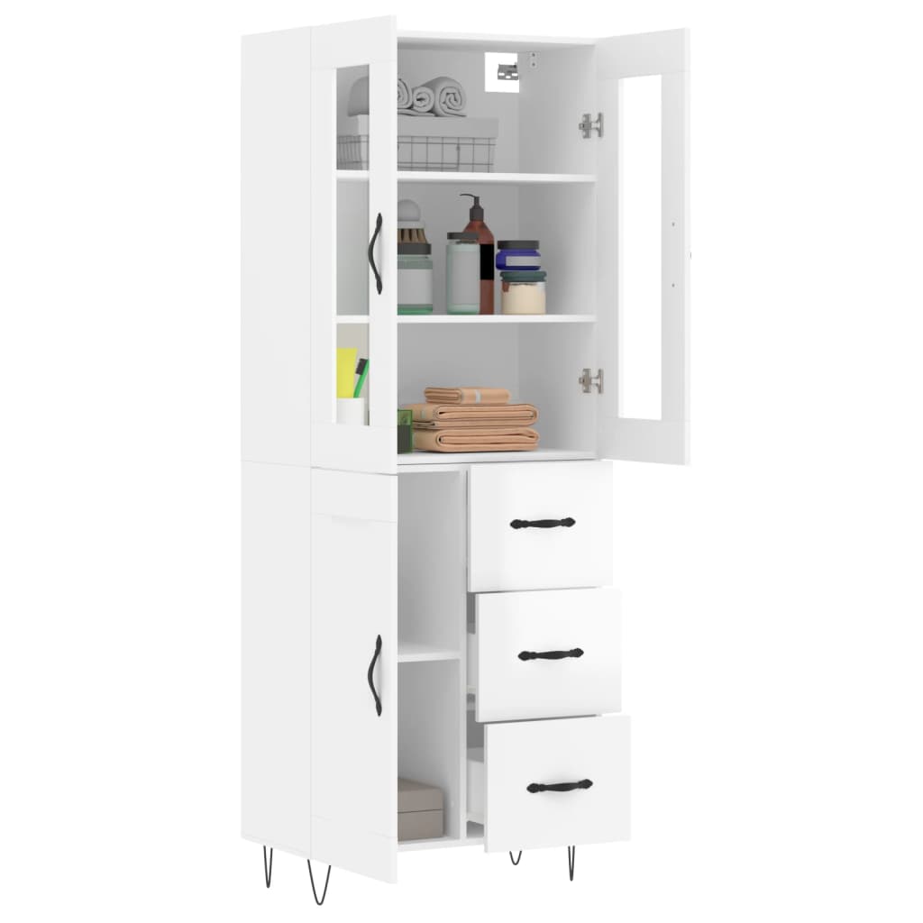 Credenza Bianco Lucido 69,5x34x180 cm in Legno Multistrato - homemem39