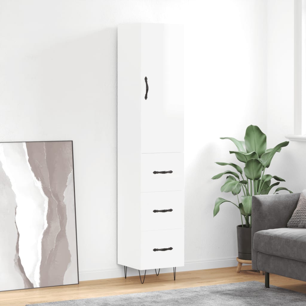 Credenza 34,5x34x180 cm in Legno Multistrato Bianco Lucido - homemem39