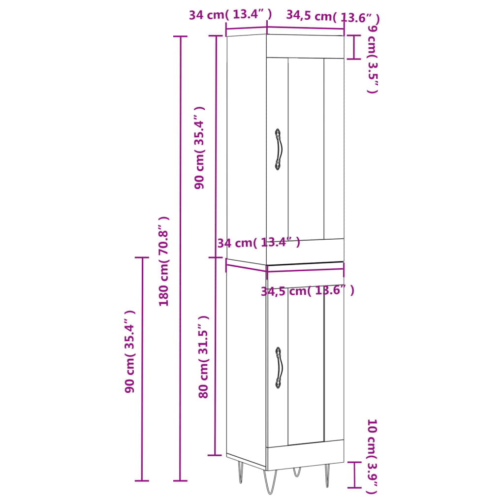 Credenza Rovere Sonoma 34,5x34x180 cm in Legno Multistrato - homemem39