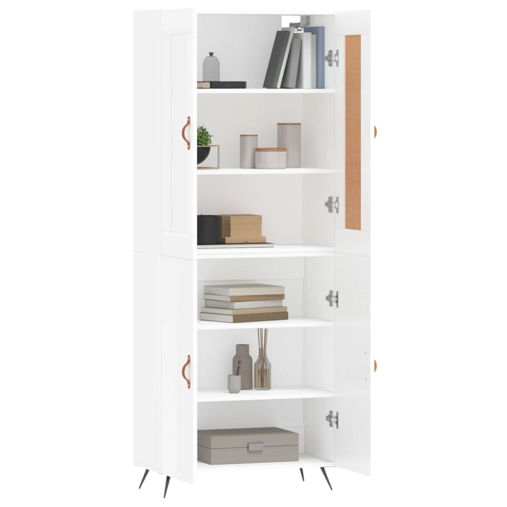 Credenza Bianco Lucido 69,5x34x180 cm in Legno Multistrato - homemem39