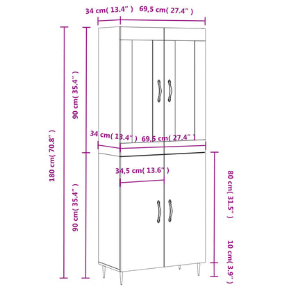 Credenza Bianca 69,5x34x180 cm in Legno Multistrato - homemem39