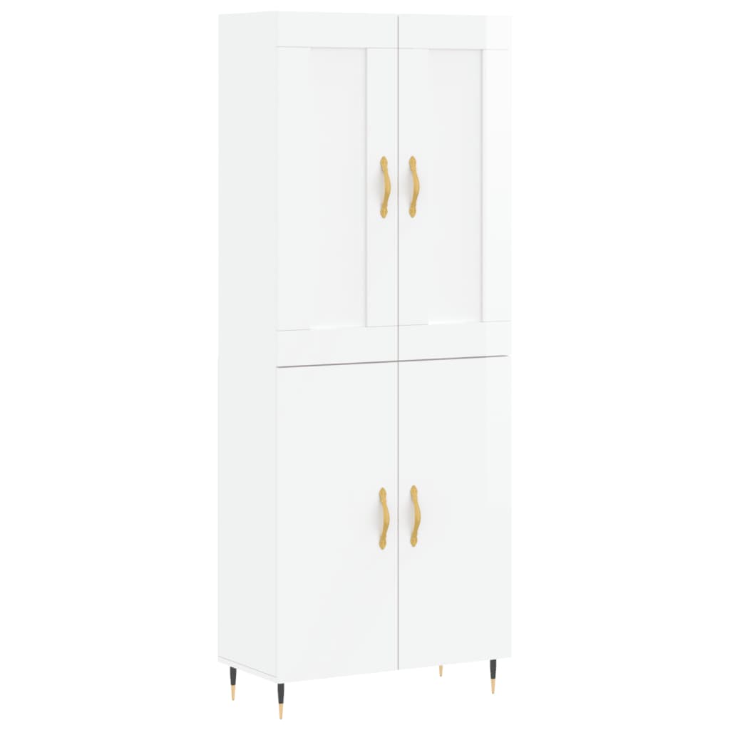 Credenza Bianco Lucido 69,5x34x180 cm in Legno Multistrato - homemem39