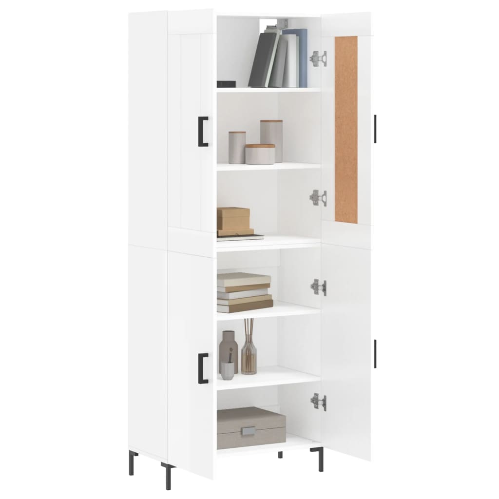 Credenza Bianco Lucido 69,5x34x180 cm in Legno Multistrato - homemem39